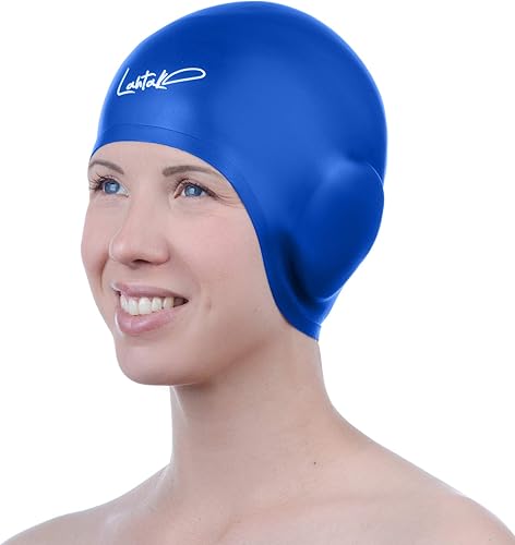 Miniatura 9 de Gorras de natación 3D Gorra de natación con protección para los oídos para mujeres y hombres Silicona, impermeable Se adapta a cabello largo y