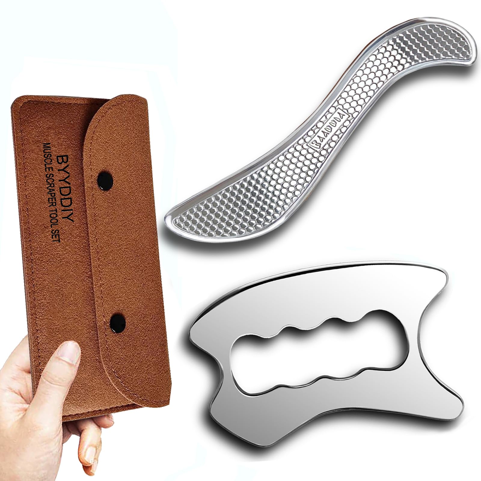 BYYDDIY Stainless Steel Muscle Scraper Tools Set & GuaSha Scraping Massage Tools,Derma Edge Massage Tool & Massage Scraper Tool (S2X)