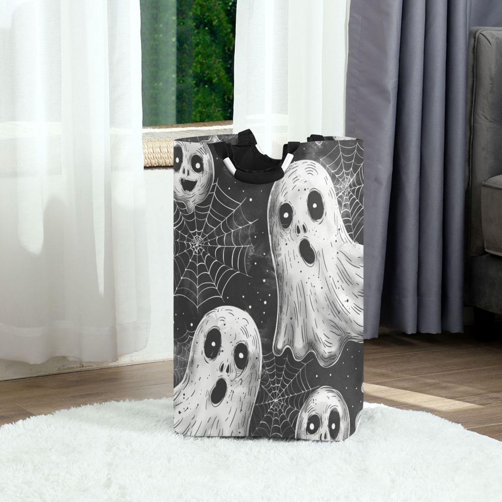 Jihqo Laundry Hamper Basket Halloween Scared Ghosts Collapsible Nursery Storage Bin Waterproof Clothing Baskets for Home Bedroom Bathroom Washing Room