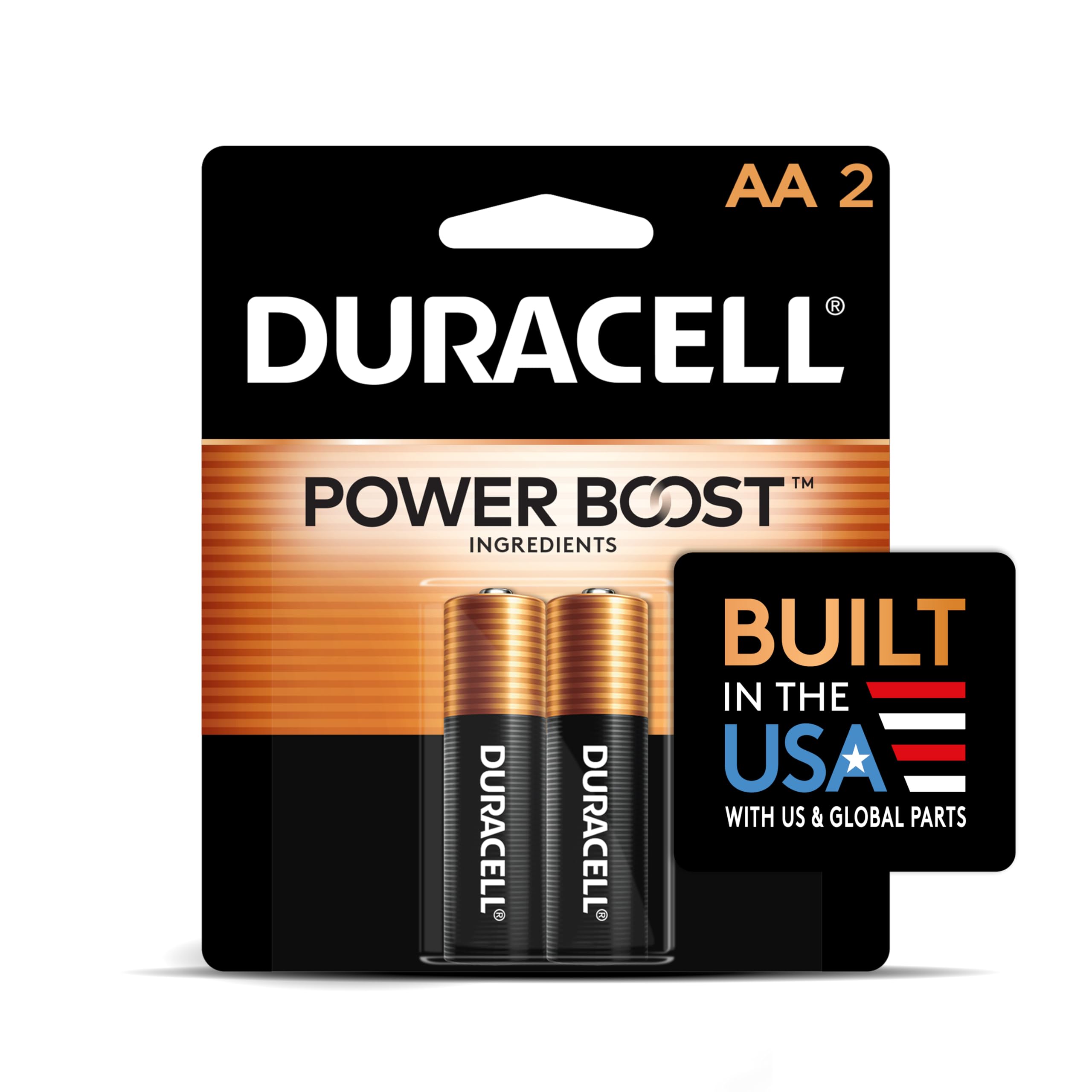 Duracell Coppertop AA Batteries with Power Boost Ingredients, 2 Count Pack Double A Battery with Long-lasting Power, Alkaline AA Battery for Household and Office Devices