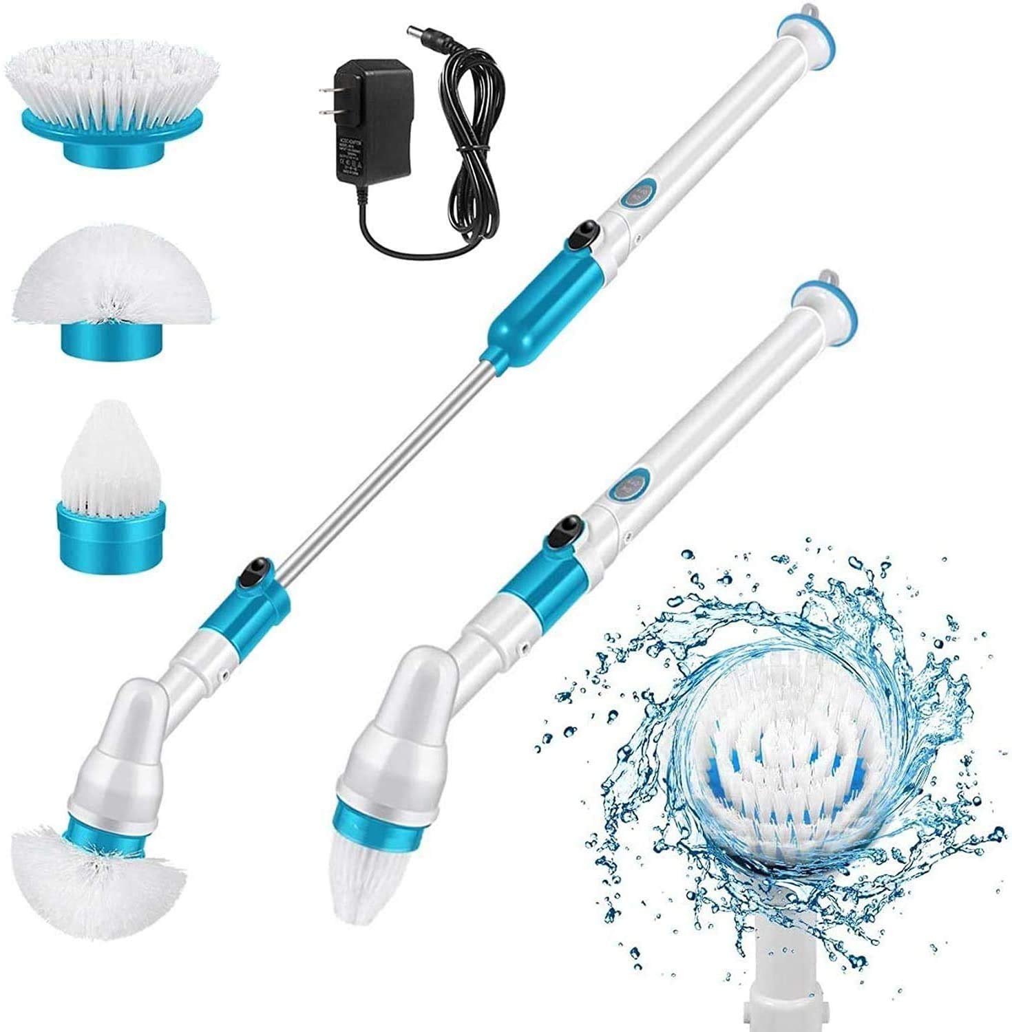 MYHEART® Electric Spin Scrubber, 360 Cordless Tub and Tile Cleaner With 3 Replaceable Brush Heads, 1 Extension Arm and Adapter