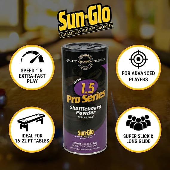 Sun-Glo Speed 1.5 (Pro Series) Shuffleboard Powder Wax The Professionals Choice for Speed & Accuracy 16 oz Shaker Can (Pack of 3)