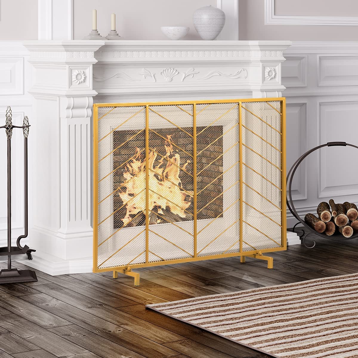 Fire Place Uk Fireplace Screen, Heavy Duty Metal Mesh Spark Guard With ...