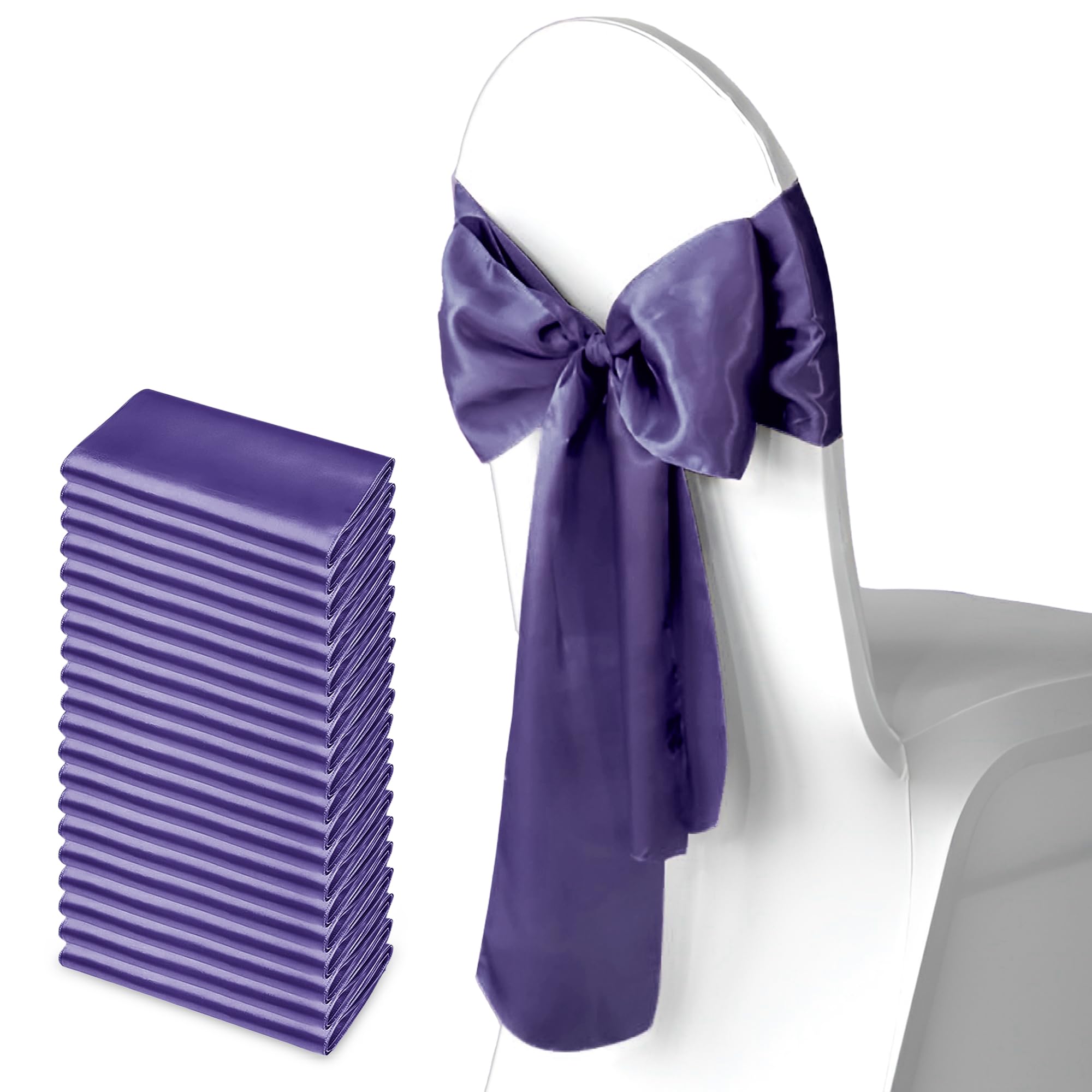 Trimming Shop 7" x 108" Dark Purple Satin Chair Saheses, 25 pcs