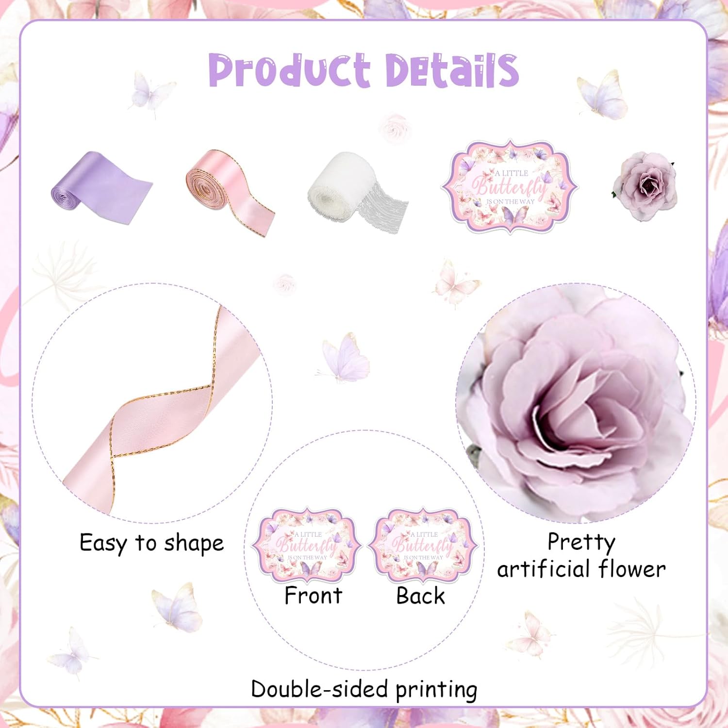 CORNER LACE ベビーシャワー バタフライ おむつケーキ デコレーション 誕生日パーティー おむつケーキ用品 ピンクパープル