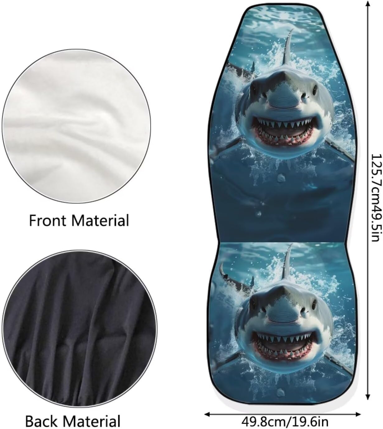 Cool Shark Car Seat Covers Front Seats for Men Ocean Auto Front Seat Cover Set for Women Vehicle Cushion Cover Protectors Universal Interior Accessories Fits SUV Van Sedan Truck Breathable