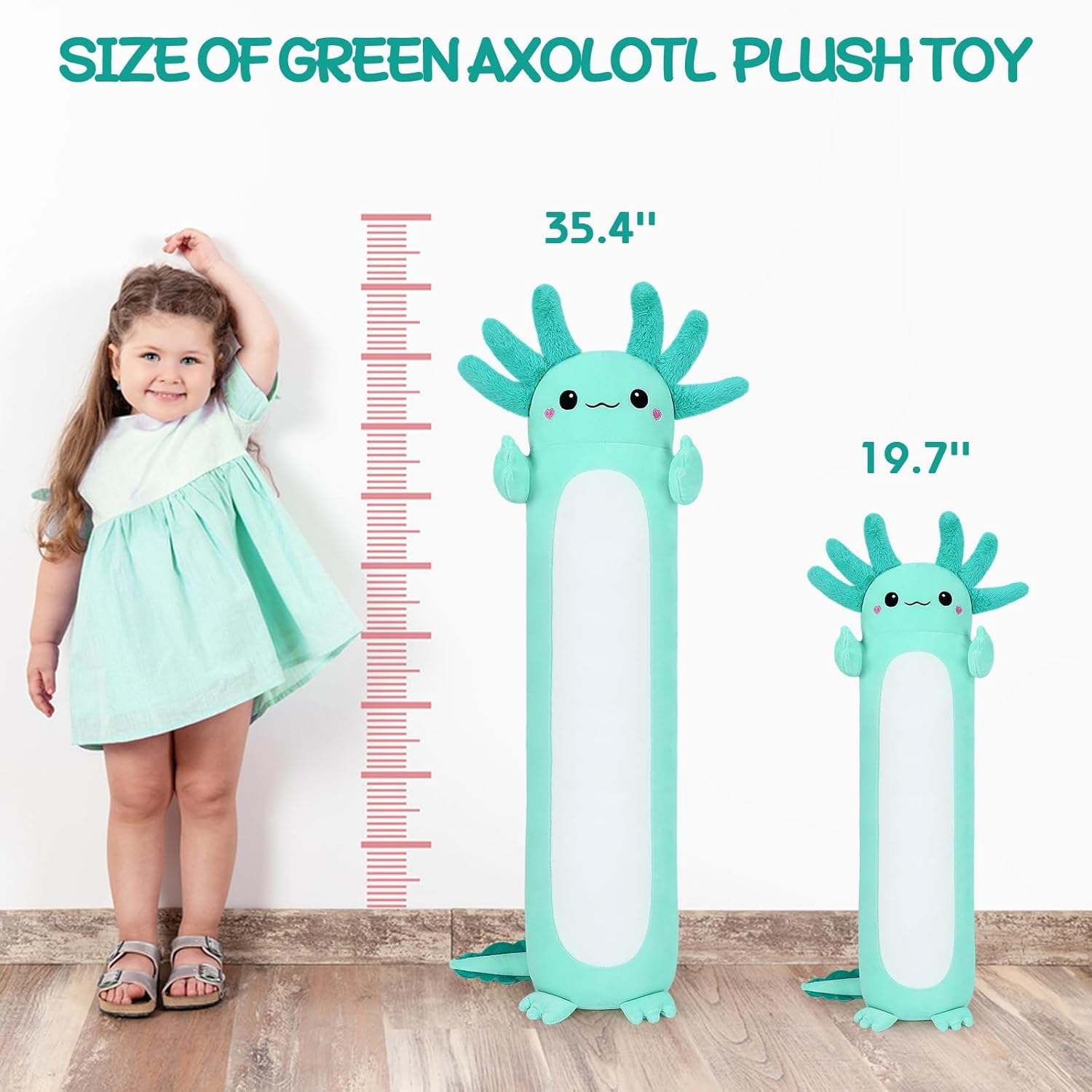 Auspicious beginning Axolotl Plush Stuffed Animal-20'' Green Axolotl Plush Toy Plush Pillow, Cute Soft Anime Plushie Stuffed Toys, Body Pillow Plush Toy Decoration Doll Gift for Kids Girls Boys - Image 2