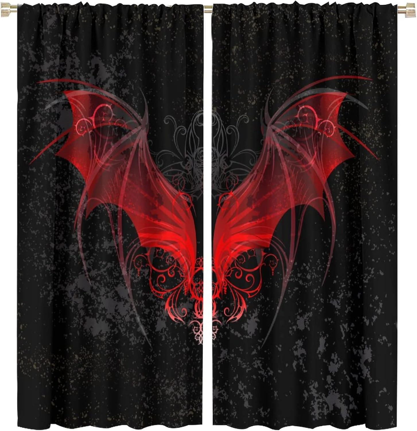 Gothic Curtains Red Bat Pattern Blackout Print Rod Pocket Window Drapes for Bedroom Living Room 63x72in