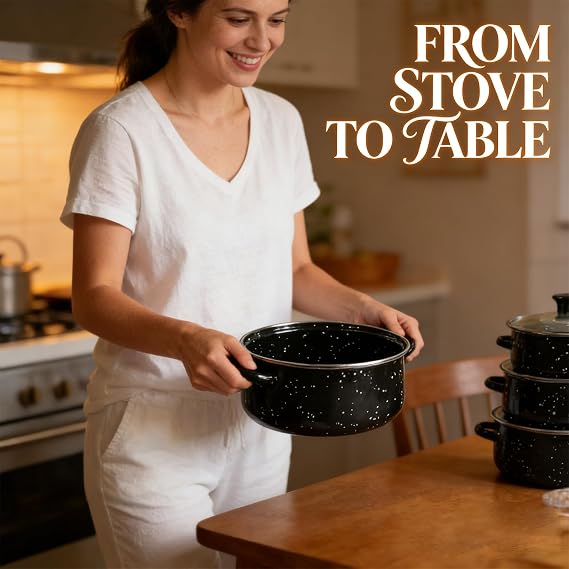 Enamelware Stockpot Set 5 Piece with Lid Handles 16-24cm