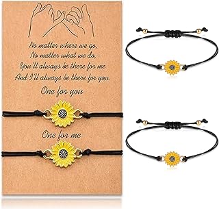 Friendship Bracelet DBAILY 4 Pieces Sunflower Bracelet Adjustable Sunflower Friendship Bracelet Women Girls Sunflower Handmade Bracelet for Best Friends Women Girls Mother Daughter, Plastic, Plastic