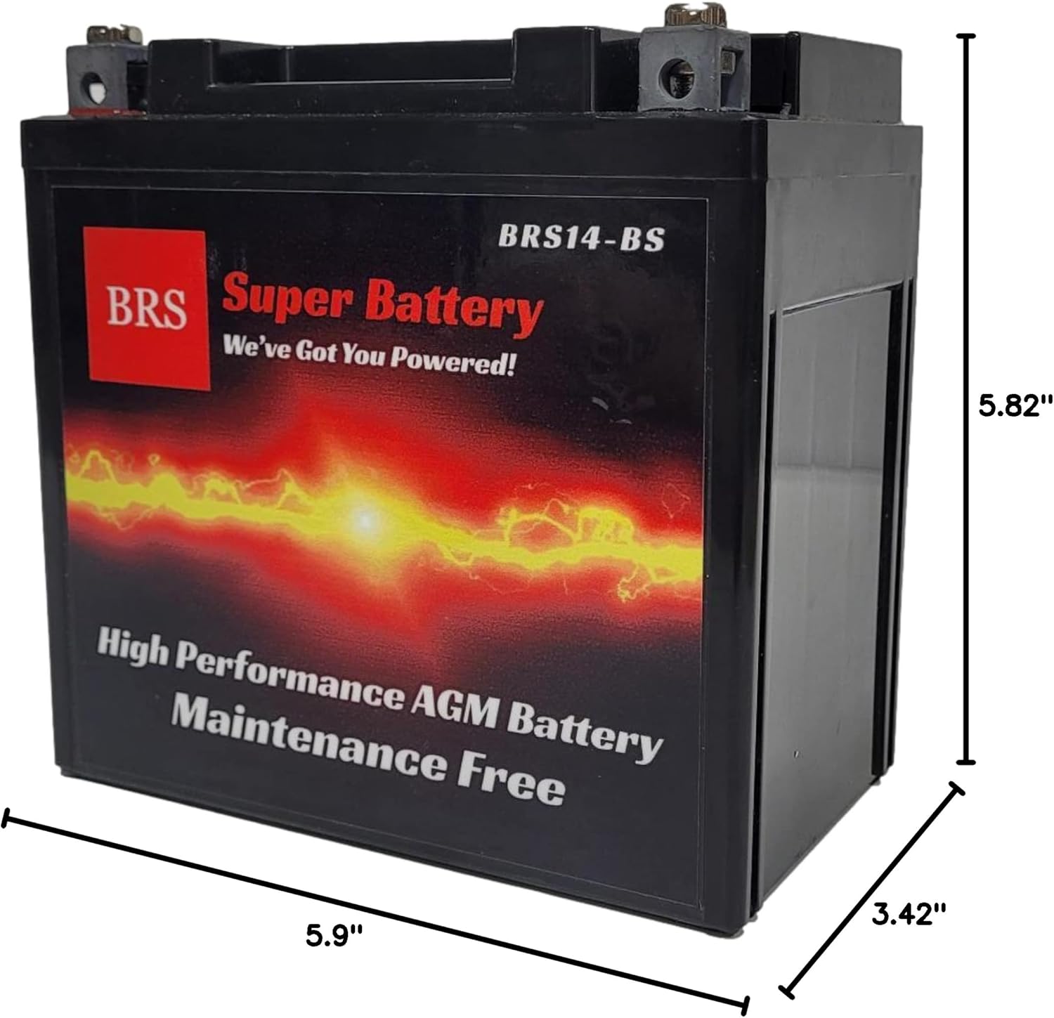 14-BS High Performance Battery For ATV, Motorcycle, Snowmobile, UTV - 12v 14ah 200 CCA - Sealed AGM Maintenance Free