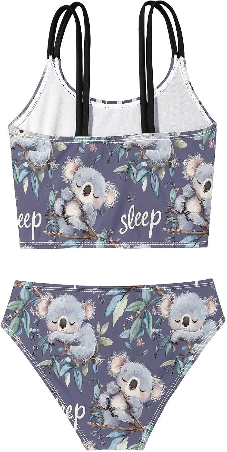 visesunny Girls Two Piece Swimsuits Leaf Koala Purple Girl's Bikini Sets Bathing Suits for Girls Size 5-12Y