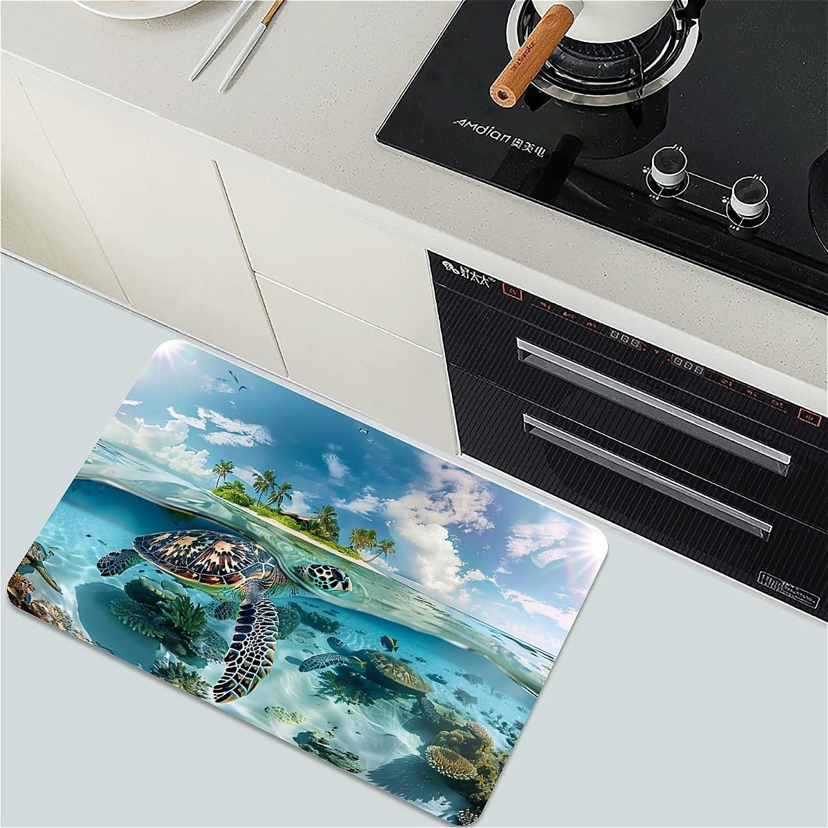 Diatomaceous Earth Bath Mat,Tropical Turtle- Non-Slip Volume Super Absorbent Fast Drying Eco-Friendly Easy to Clean for Bathroom Kitchen Door mat 16×24Inch (40 * 60cm)