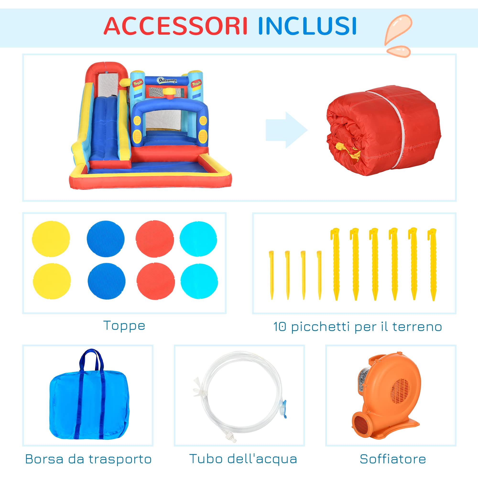 Outsunny Castello Gonfiabile 4 in 1 per Bambini 3-8 Anni, 435x245x200cm