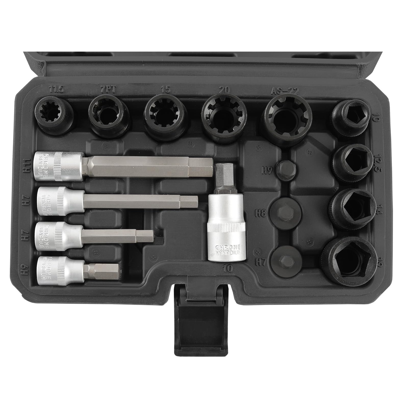 TECPO Set di chiavi a bussola per pinza freno, 17 pezzi, compatibile con Audi, BMW, Ford, Mercedes, Opel, Porsche, VW