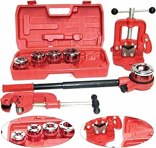 Ratchet Pipe Handheld Type Threader Kit, with Five Molds + Pipe Cutter + Vise for Professional Cutting & Threading Of Pipes (Red)