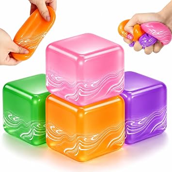 Nice Ice Cube Squishy Toys, 4PCS Cube Stress Balls for Adults Kids, Sensory Stress Relief Fidget Toys, Squeeze Cubes for Autism Anxiety Relief & Focus