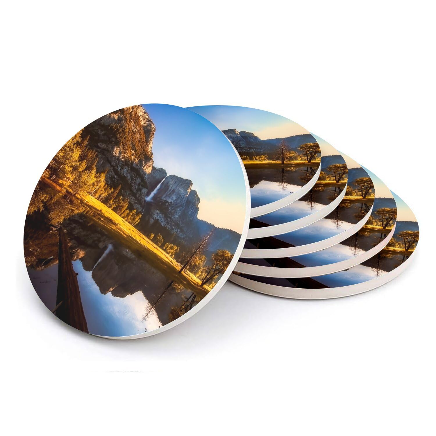 Sous-verre ronds en céramique haute finition, dessous de verre d'art paysage