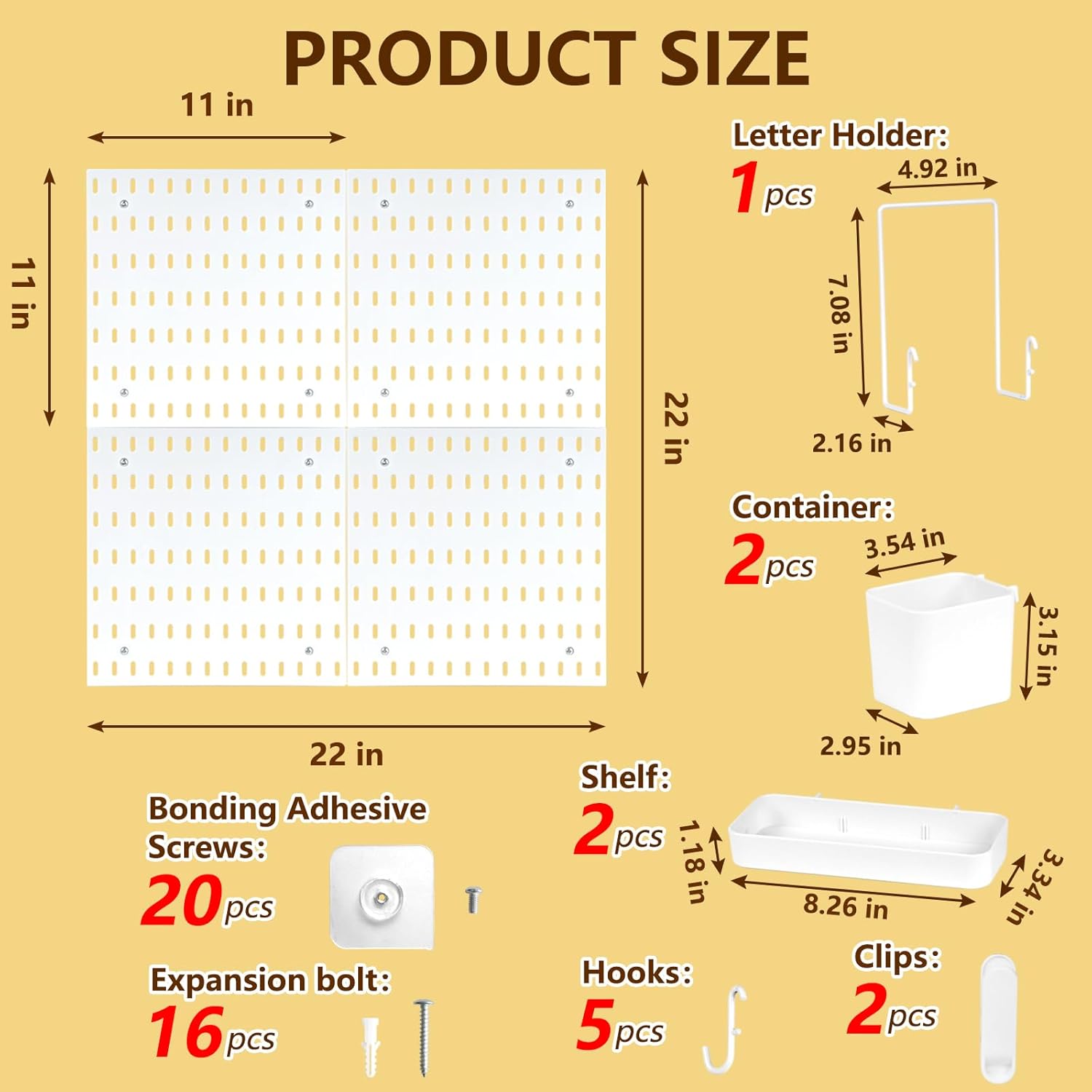 Peg Board,Plastic Pegboard Kit, 4 Pack 11x11 inch White Pegboard Panels with 12 Accessories - Modular Wall Peg Boards Organizer for Garage, Craft Room, Office, Kitchen
