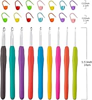 Vista 4 de Vodiye Juego de 23 ganchos de ganchillo, mango ergonómico para manos artríticas, agujas de ganchillo cómodas y suaves, agujas de tejer extralargas