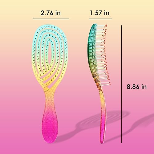 Miniatura 4 de CANDYBRUSH - Cepillo de cabello curvado y ventilado, desenredante húmedo para secado con soplado, colorido para cabello liso y fino, para mujeres,