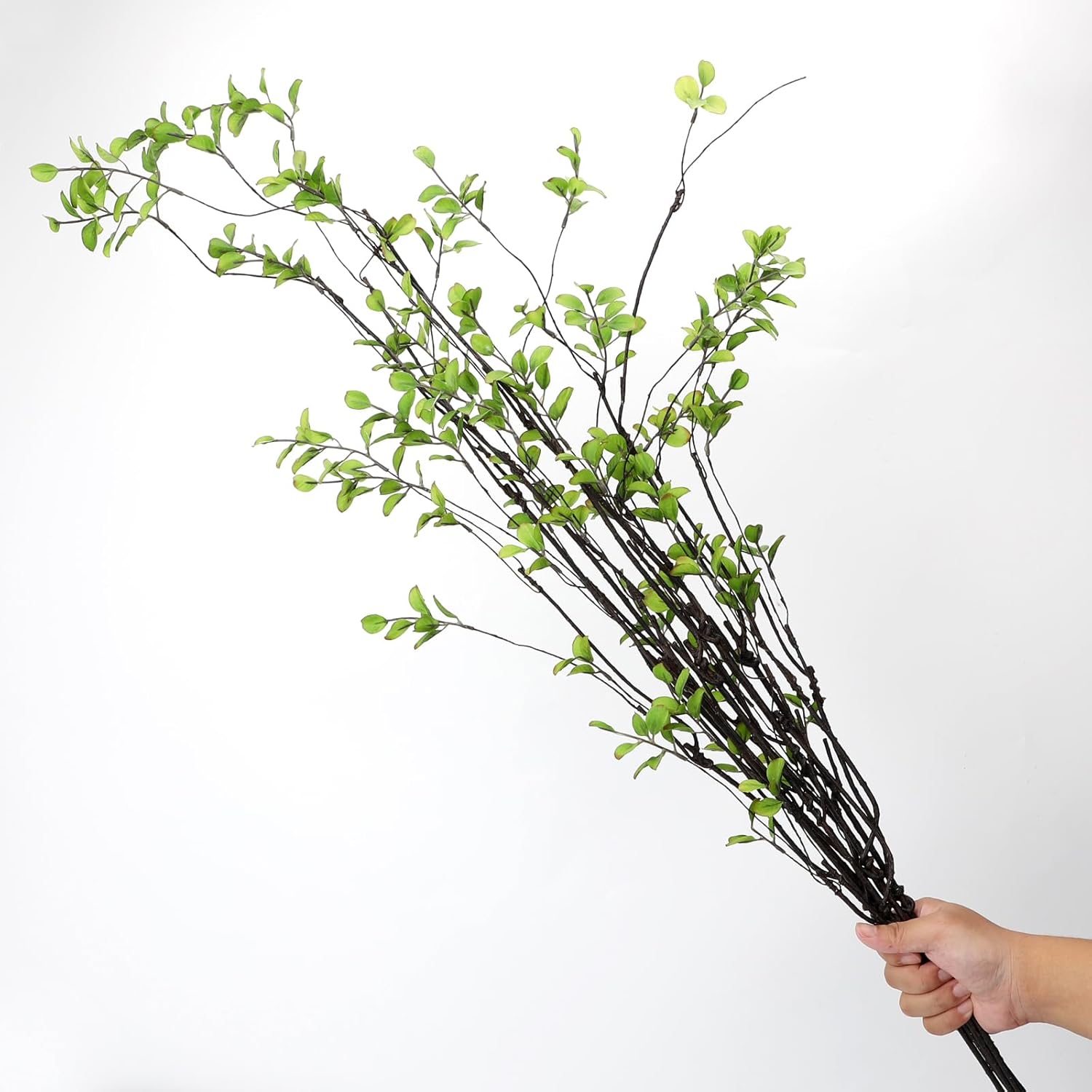 6Pcs 47.5" Artificial Ficus Branches Fake Greenery Stems Green Faux Ficus Twig Plants Green Silk Leaf Spray for Home Office Wedding Vase Filler Banquet Home Decoration