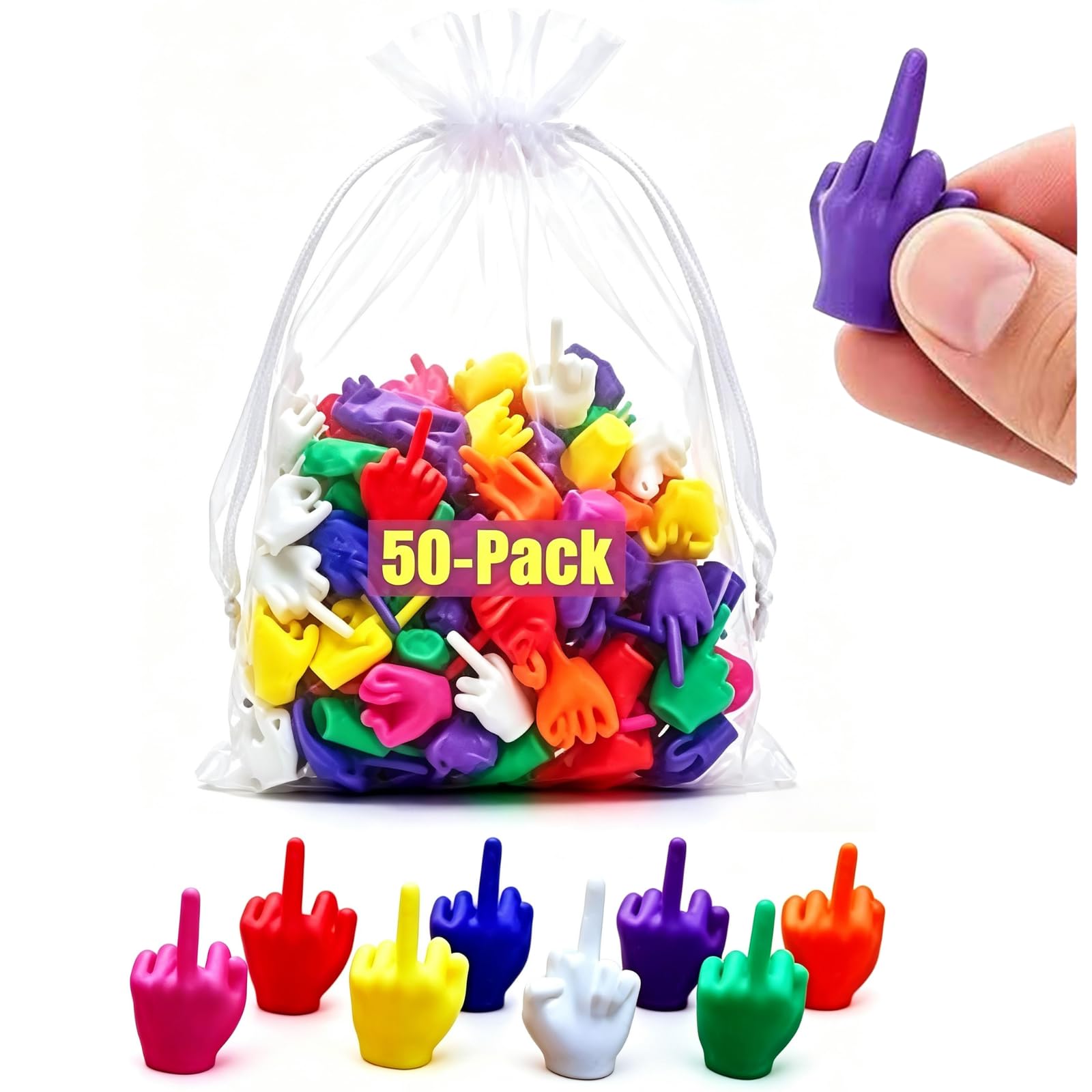 Hi-Y2Kgirls Mini Middle Fingers, 50/100 PCS 2026 New Colorful Novelty Gag Gift, Middle Finger Gifts for Adults, Christmas White Elephant Stocking Stuffers Party Favors, Office Prank Desk Decor
