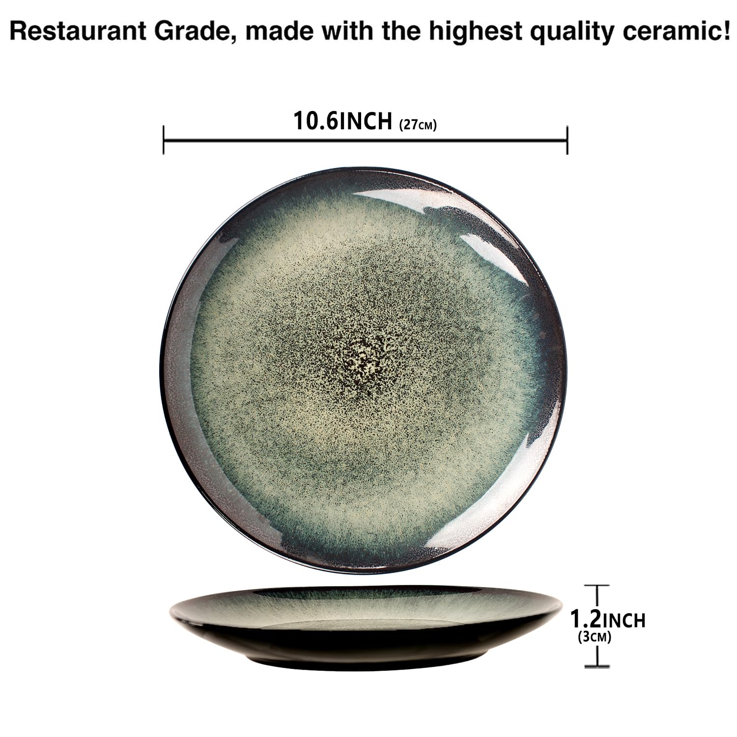 jinsongdafa 10.6 Inch Porcelain Plates Set, for Appetizer, Dinner Plates, Salad, Dessert, Snacks, Serving Plate Set of 4, Microwave and Dishwasher Safe, apply Home, Restaurant