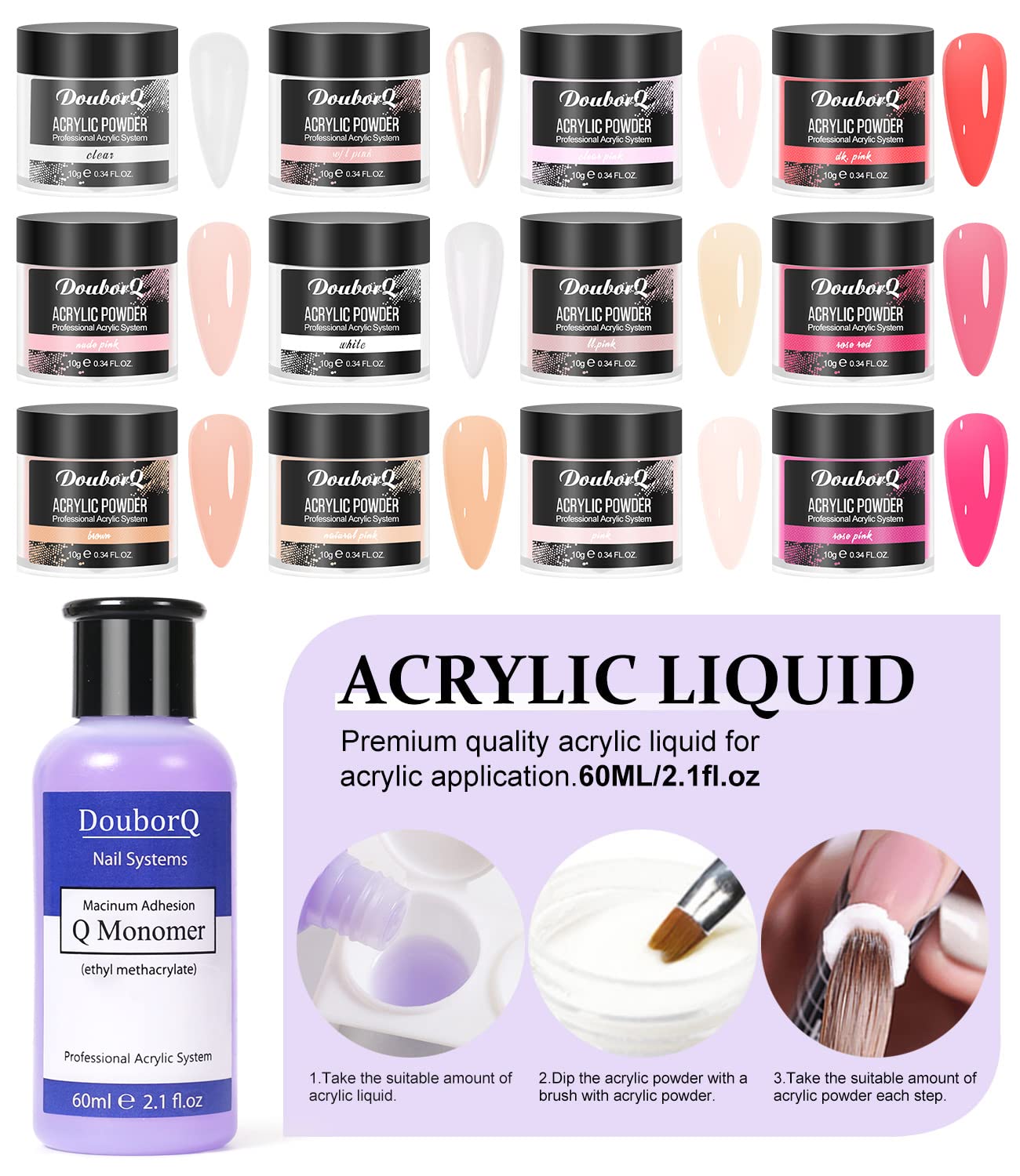 Juego de salón de uñas, polvo acrílico con líquido acrílico de 60 ml, fresa de uñas para gel con lámpara UV, set de decoración, regalo para mujeres