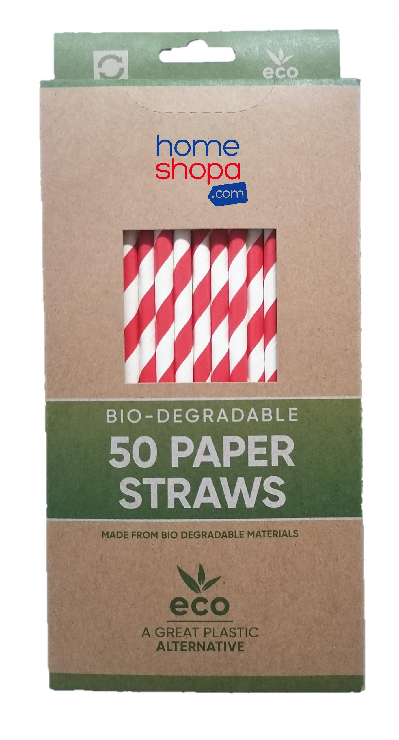 HOMESHOPA Paper Straw, 50 Pack Red White Stripe Biodegradable Recyclable Drinking Straws for Birthday Wedding Christmas Party, Durable Paper Straw for Juice Coffee Cold Drinks