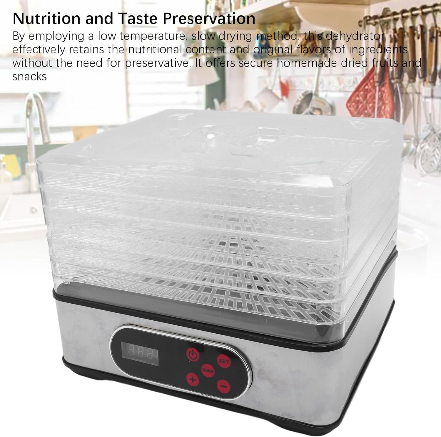 Luqeeg Food Dehydrator, Adjustable Timer and Temperature, Compact Design, Electric Drying Machine for Meat Beef Fruits Vegetables, Suitable for Home and Small Kitchen (A)