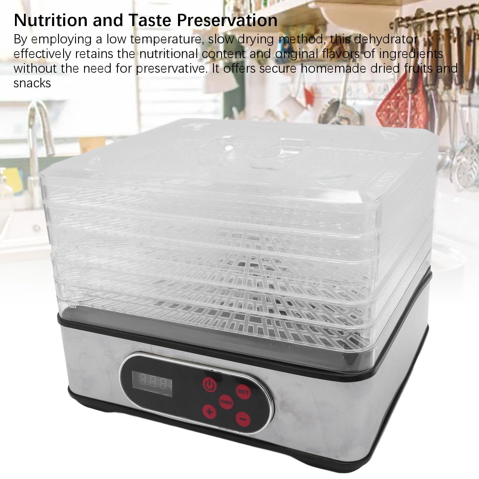 Dehydrator, Gefriertrockner mit Temperaturkontrolle und Timer Elektrische Trocknungsmaschine Lebensmittel Dehydrator Lebensmittel Dehydrator für Fleisch Kräuter Rindfleisch Obst Gemüse Gemüse