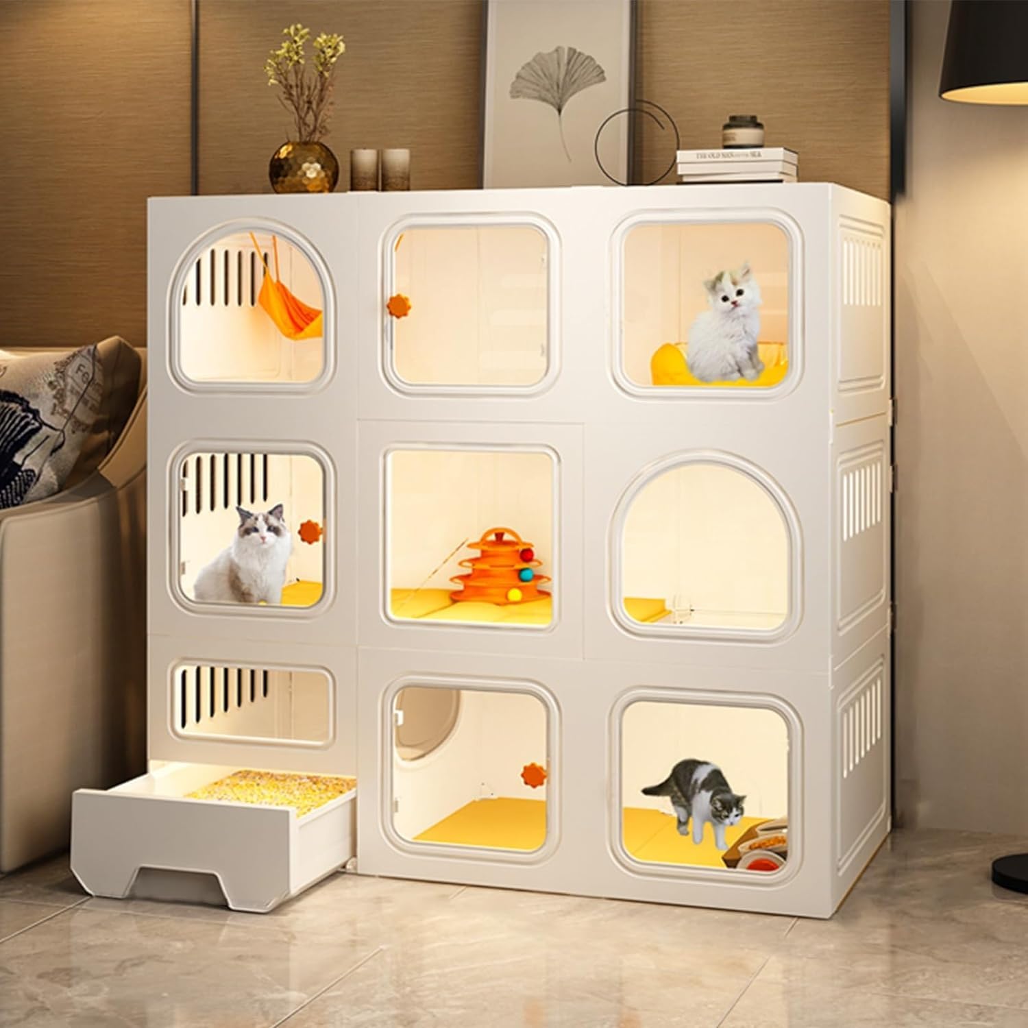 RNQZ Jaulas para Gatos de Interior Grande, caseta para Gatos, Parque para Mascotas para Gatos, Parque para Cachorros, Parque para Gatos DIY para 1-2 Gatos, Blanco,41.7" L x 18.3" Wx 41.7" H