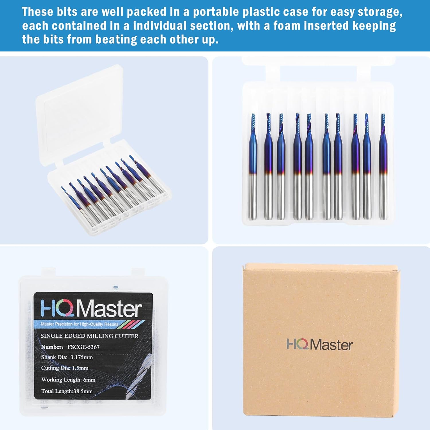 HQMaster 10 Pack O Flute CNC Router Bits End Mill Milling Cutter 1/8" Shank, 1/16" Cutting Dia. Spiral Router Bits CNC Bits Single Edged Cutting Engraving Bits Tungsten Carbide