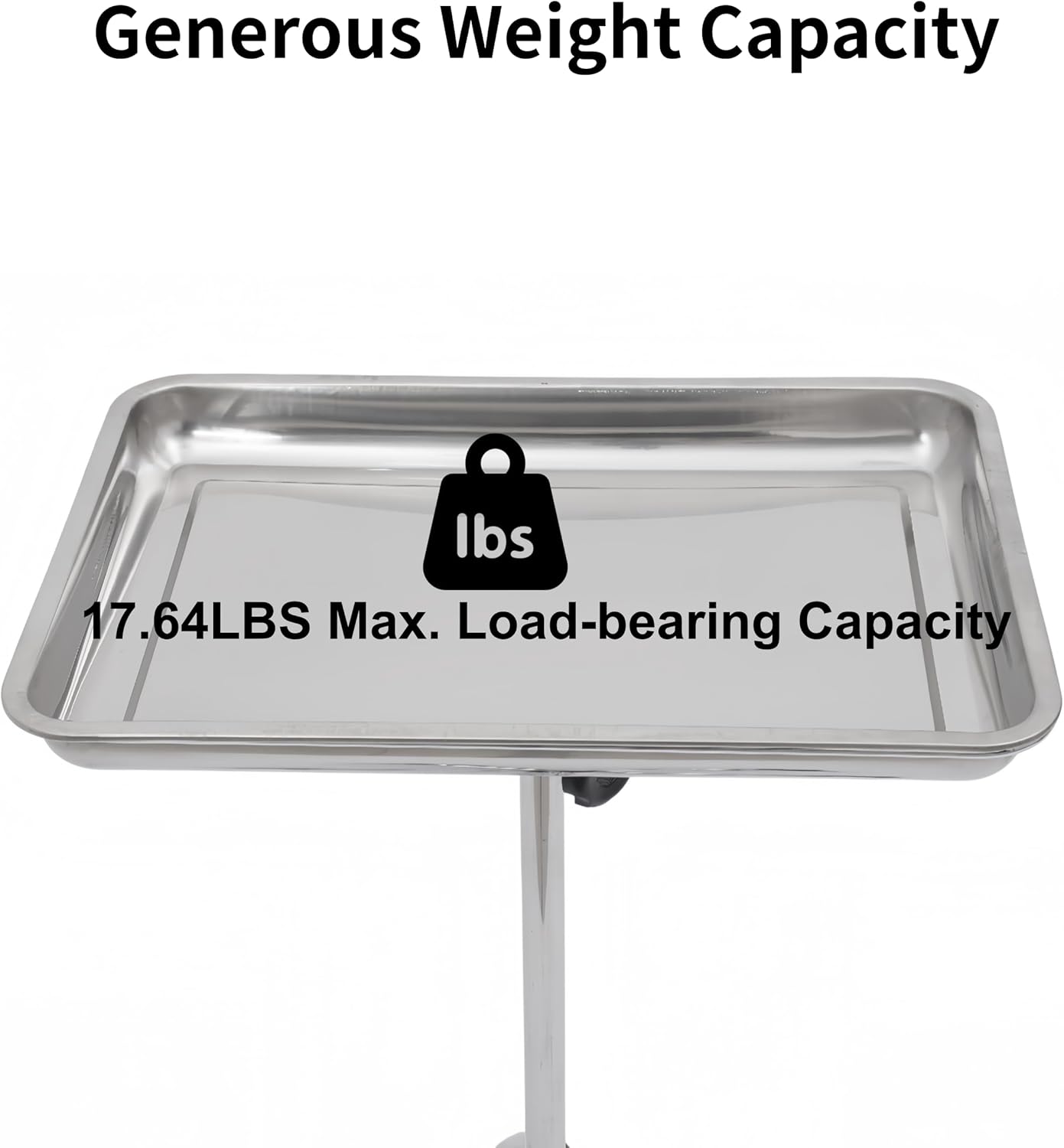 Salon Tray Cart with Wheels, Adjustable Height Metal Beauty Cart 31.89"-50", 19.49"x13.58" Removable Tray for Hair Salon Beauty Studio Medical Use