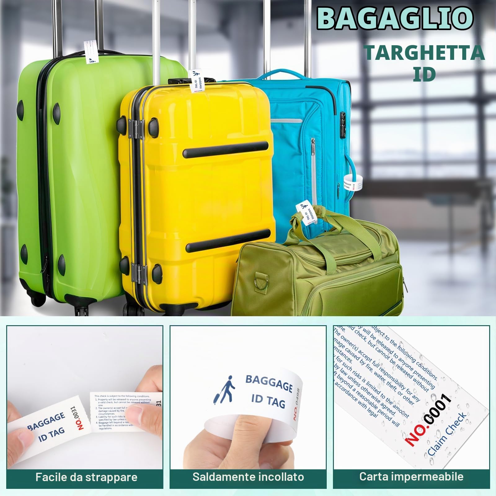 Etichette per bagagli in carta per hotel, etichette per il ritiro bagagli con nastro adesivo per trasferimento, numerazione seriale, etichette per bagagli in carta per hotel, etichetta per il ritiro