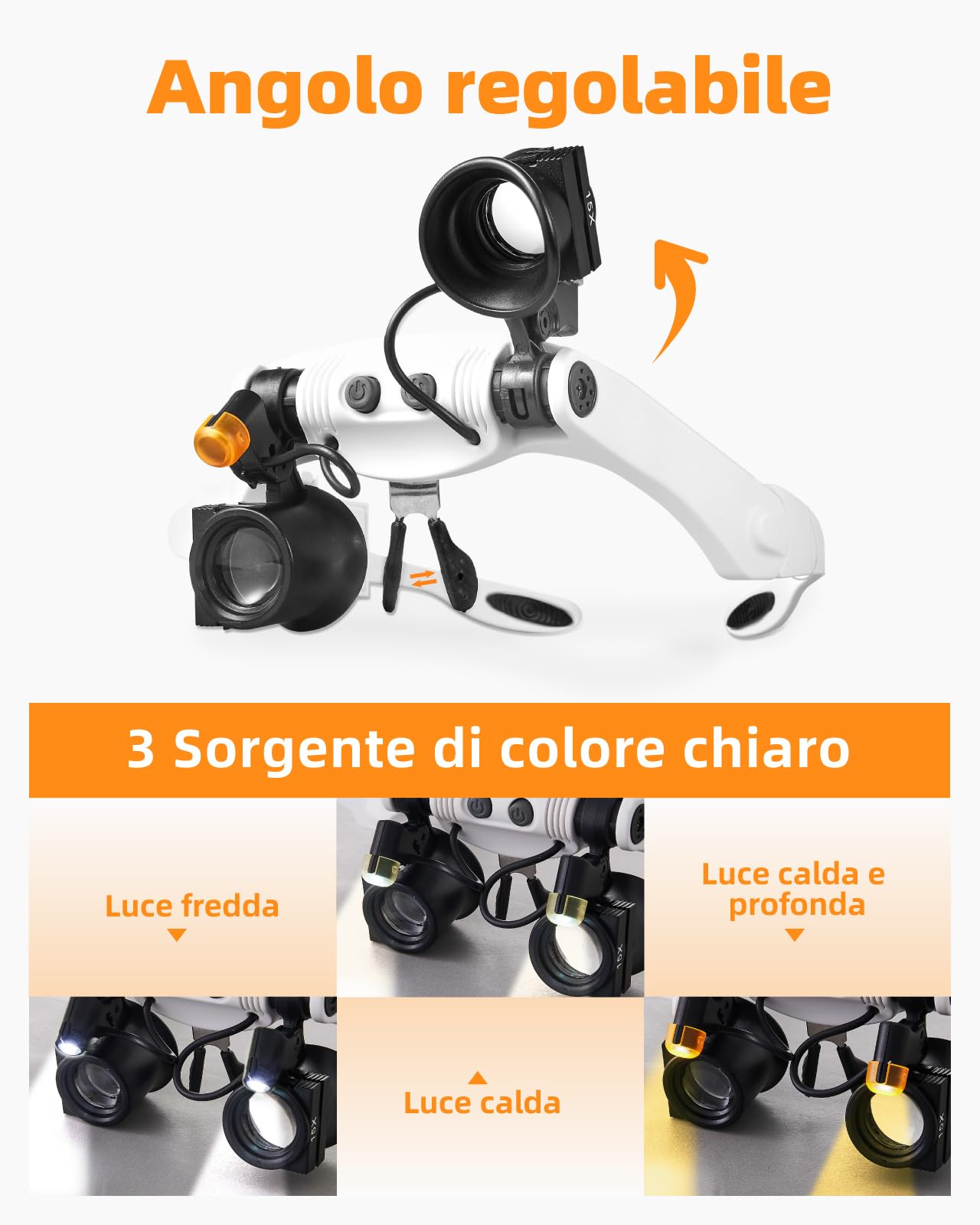 Anpro Occhiali Ingrandimento Professionali, Lenti d'ingrandimento con Luce Led, Ingrandimento Massimo 25X con 14 Lenti (3X、4X、5X、6X、7X、10X、15X), con Angolo Regolabile/Pinzette ESD