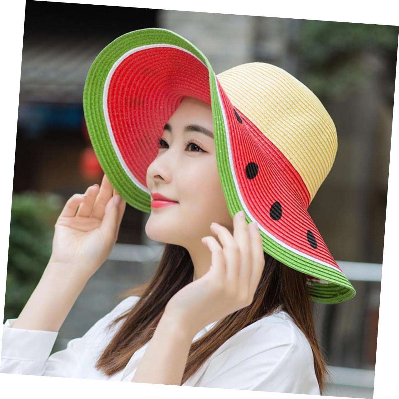 Sombrero de Paja de Sandía para Niñas, ala Ancha, Verano
