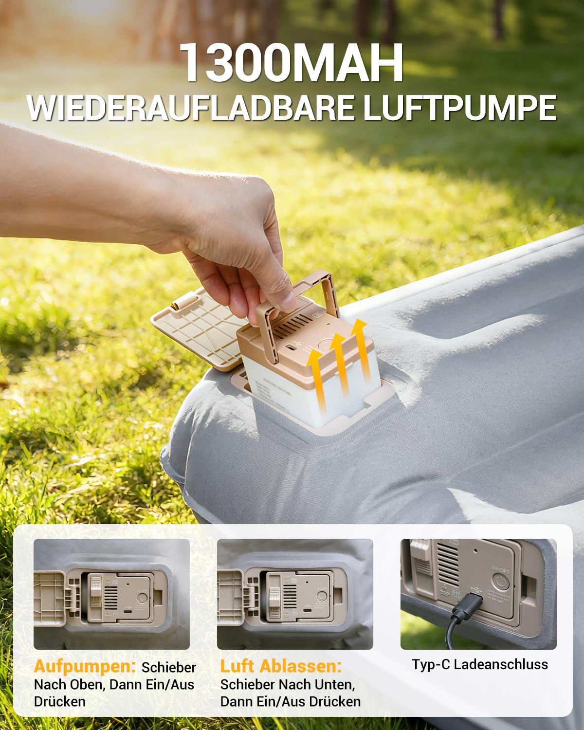 SUV Luftmatratze Kofferraum Auto Matratze Faltbar Auto Luftmatratze mit Pumpe Kabelloser Ruhiges Material Split-Design Tragbares mit Integriertem Kissen für Reisen Camping Outdoor