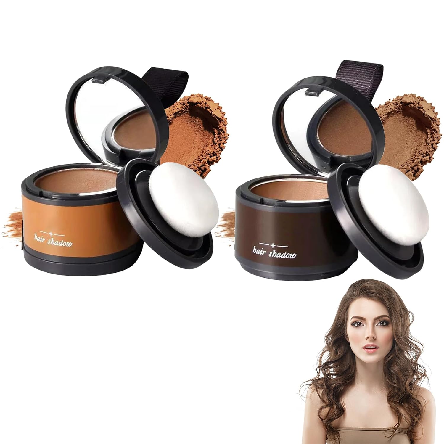 Pack of 2 Roots Powder Hair Concealer for Hair Thickening for Women and Men Long-Lasting Cover Hairline Powder Grey Coverage Hairline Powder with Mirror Sponge Dark Brown + Light Brown