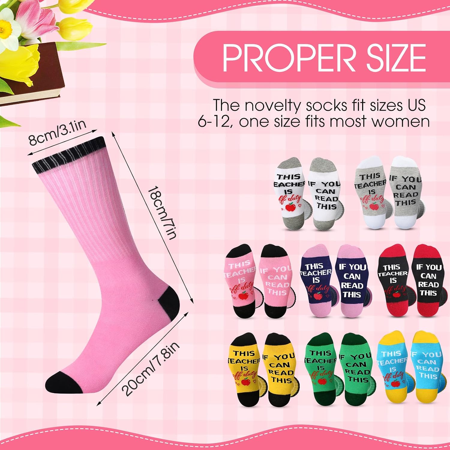 Panitay 32 Pairs Funny Teacher Crew Socks Unisex If You Can Read This Teacher Is off Duty for Appreciation Thank You Novelty Gift Christmas Birthday Gift Unique Gifts Ideas from Students, 8 Styles