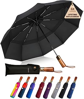49/54/62 Inch Windproof Golf Umbrella - Automatic Open/Close, Real Wood Handle - Large Folding Travel Umbrella for Wind, Rain & Sun Protection.