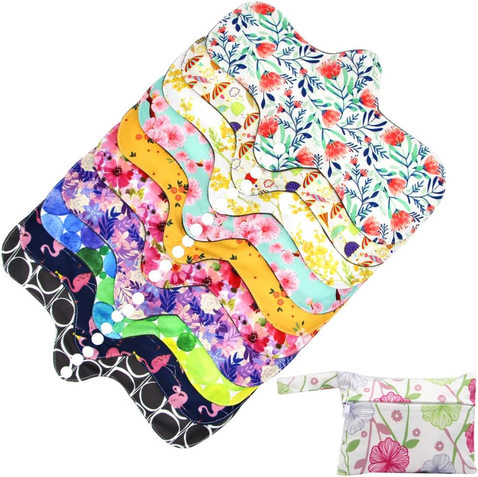 Reusable Menstrual Pads - Bamboo Charcoal Menstrual Heavy Incontinence Pads |Sanitary Pads - Pack of 5, 1 Cloth Mini Wet Bag