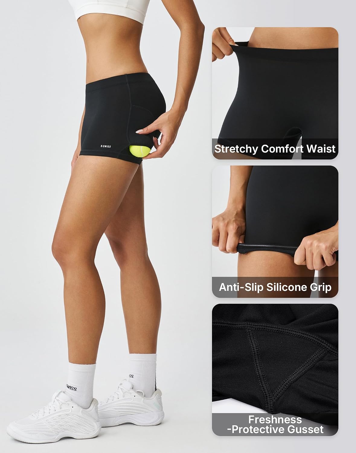 K-Swiss Slip Shorts for Under Dress - Anti Chafe Seamless Boyshorts with Pockets for Workout Gym Yoga Tennis Shorts