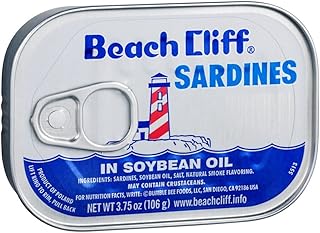 BEACH CLIFF Sardines in Soybean Oil, High Protein Food, Keto Food and Snacks, Gluten Free Food, High Protein Snacks, Canned Food, Bulk Sardines in Oil, 3.75 Ounce Cans (Pack of 12) Packaging May Vary