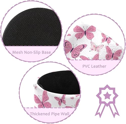 Miniatura 2 de Taza de PVC para escritorio, taza de lápiz rosa con mariposas para organizador de bolígrafos de escritorio, soporte para brochas de maquillaje para