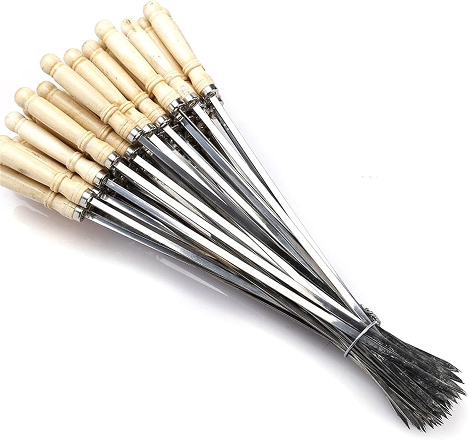 Barbecue skewers, stainless steel, 5 pieces, stainless steel grill spindle, heat-resistant meat grill needle and long wooden handle, reusable barbecue device outdoors (colour: 3 pieces)