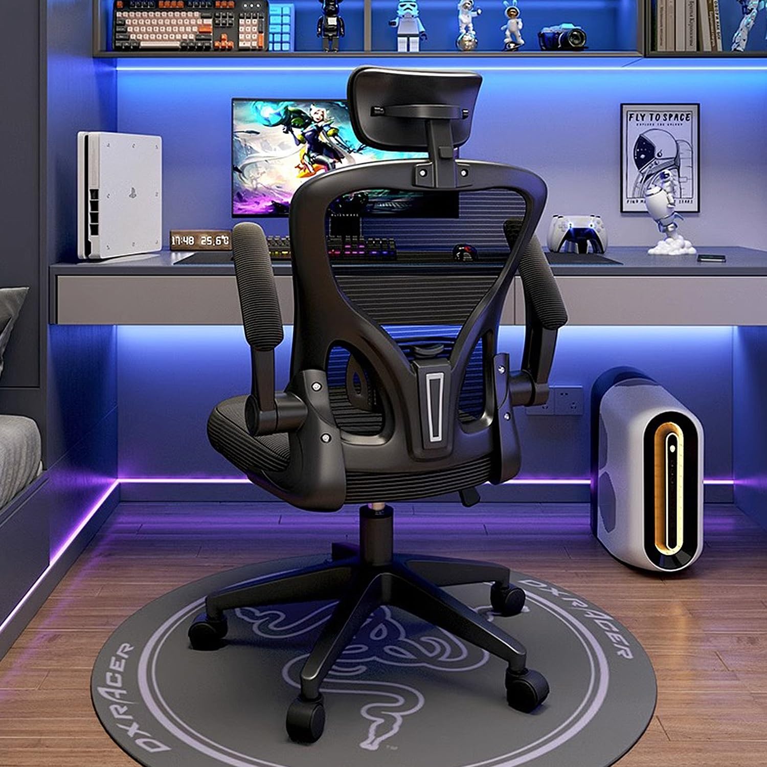 Baics Racings - Sedia da ufficio in stile gaming, con braccioli ribaltabili e supporto lombare, sedia da scrivania con struttura in acciaio, sedie da scrivania con ruote, comoda sedia ergonomica