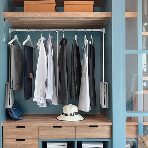 Miniatura 2 de Barra de armario extraíble, organizador de armario ajustable, riel de ropa para colgar ropa resistente, colgador de barra de ropa suave, ahorro de