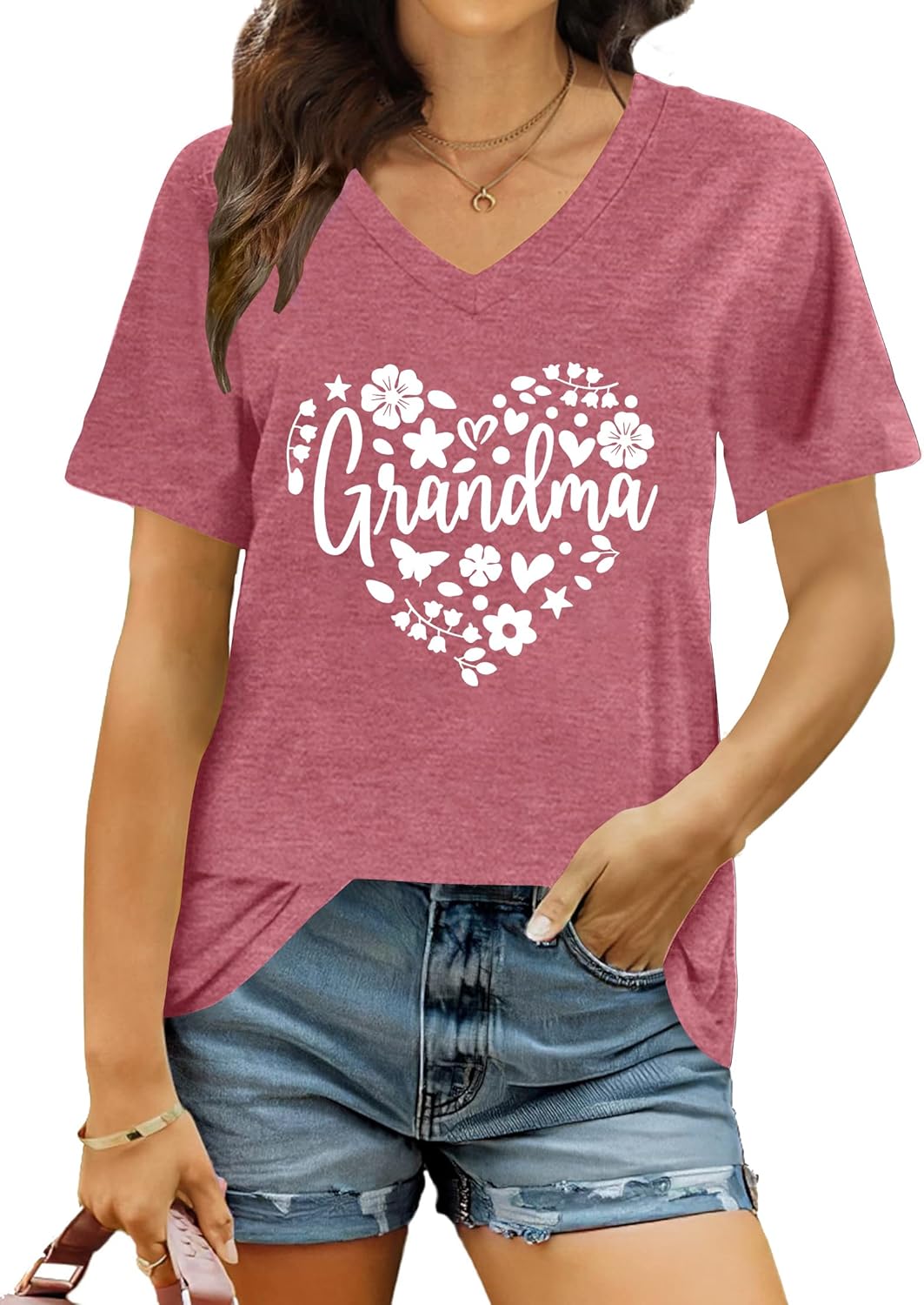 Grandma Shirts Women in My Grandma Era T-Shirt Graphic Grandmother Tee Casual Mothers Day V Neck Tops